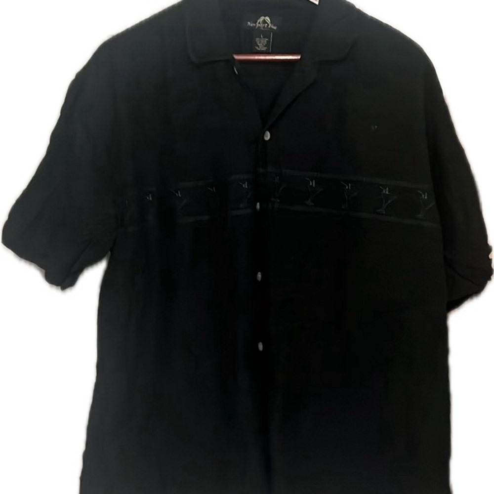 Newport Blue BLACK button up short sleeve shirt